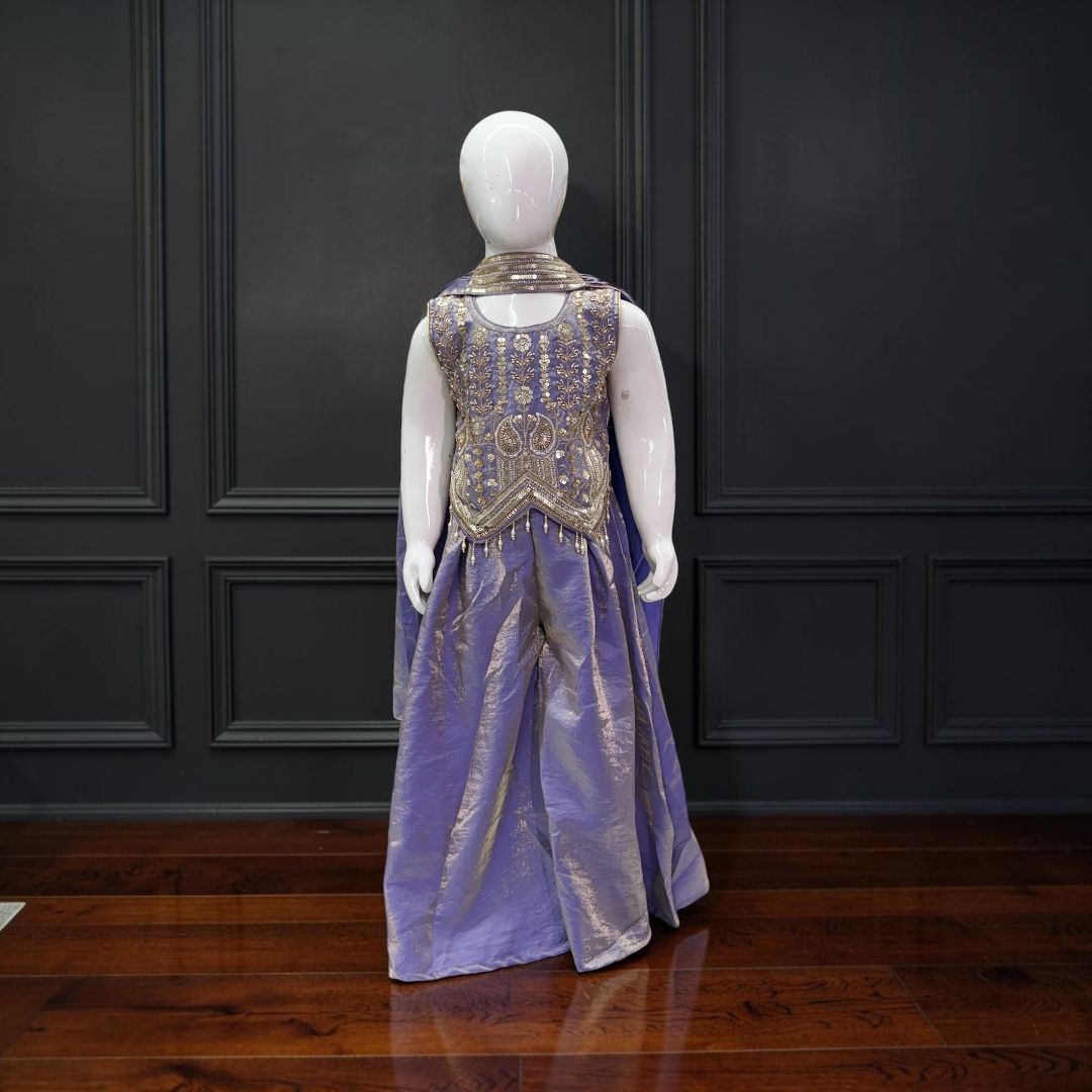 Space silk Palazzo set with 3D Aari and brooches