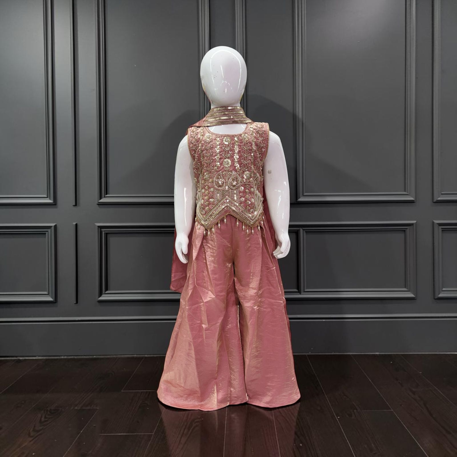 Space silk Palazzo set with 3D Aari and brooches